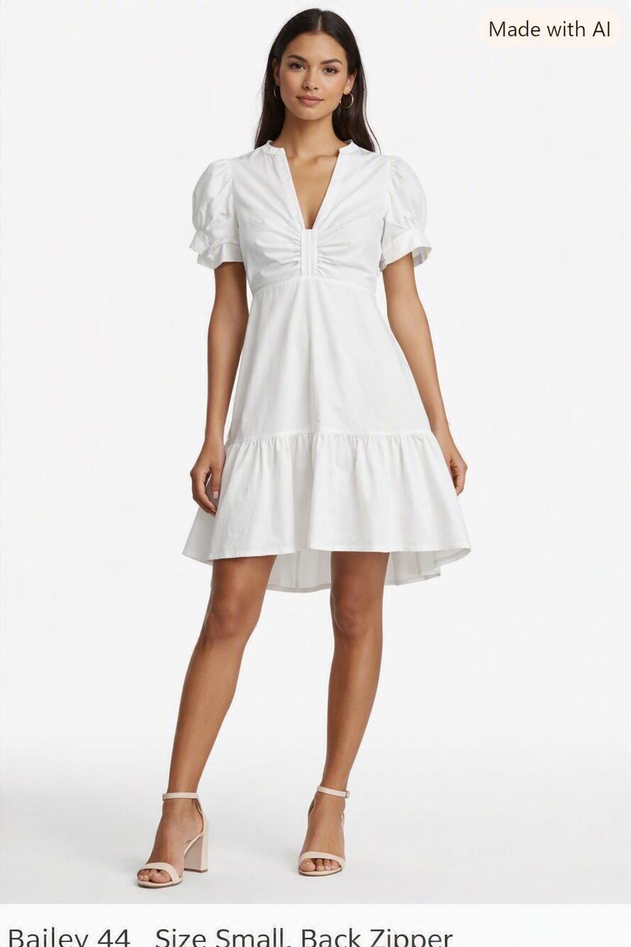 Bailey 44 Feminine White Puff Sleeve Dress – Size Small